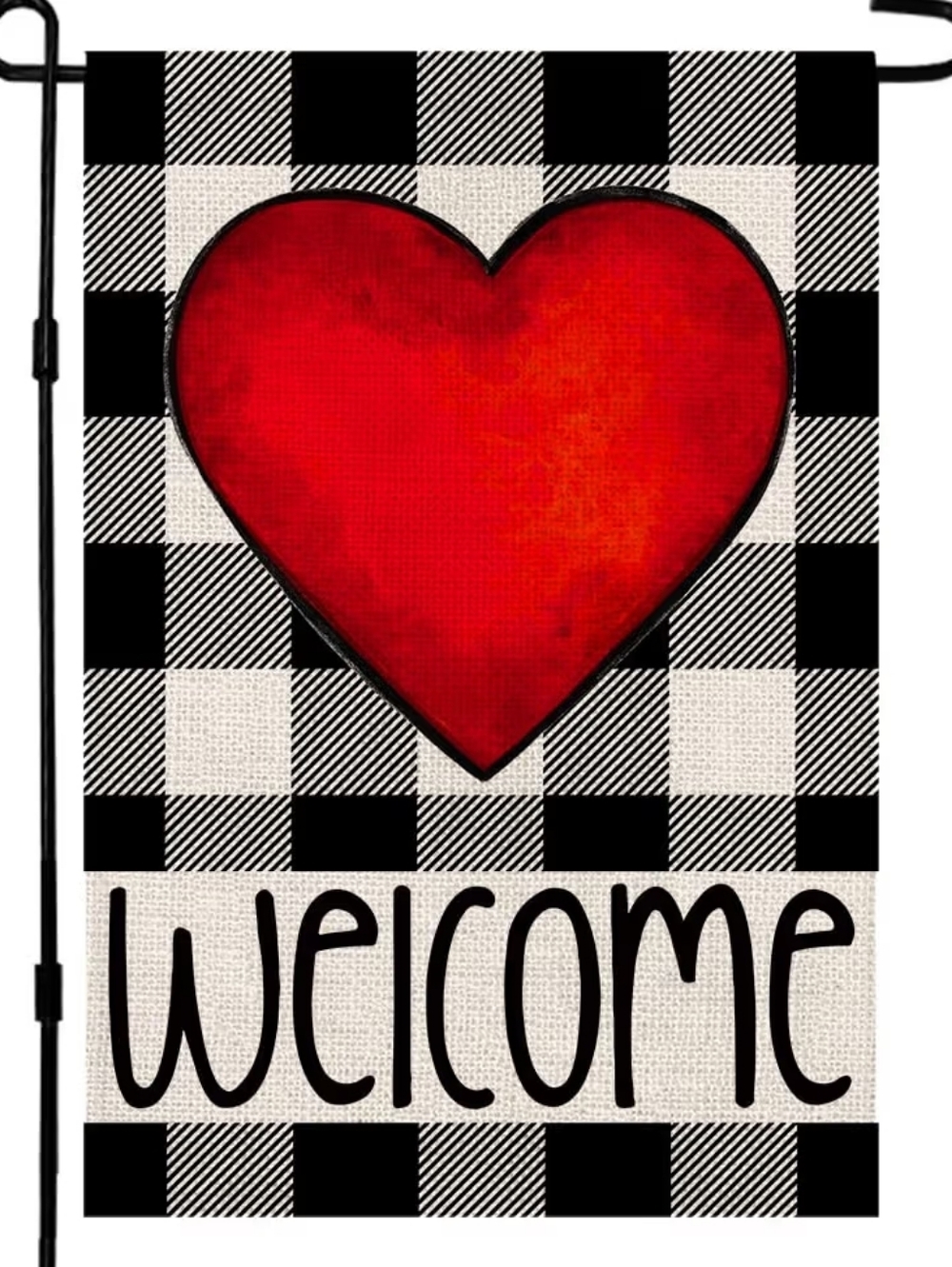 Red Heart Checkered Welcome Garden Flag 12x18